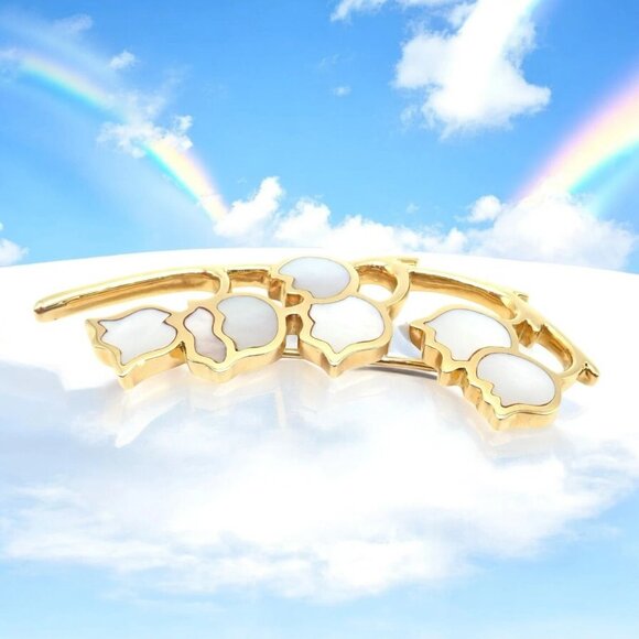 Tiffany & Co Cummings 18k Yellow Gold MoP Lily of the Valley Flower Pin Brooch - Picture 2 of 12